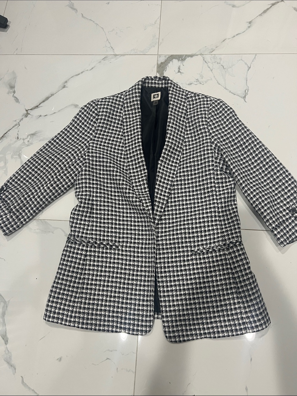 Anne Klein Black and White Houndstooth Blazer Jacket